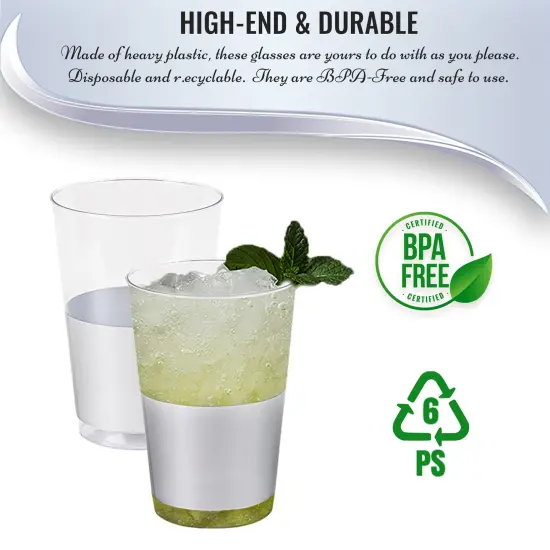 Clear with Metallic Silver Thick Bottom Round Disposable Plastic Tumblers - 12 oz. (240 Cups) {6}