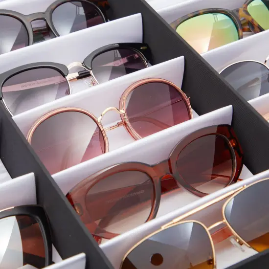 18 Slot Sunglasses Organizer for Women and Men, Eyeglass Storage Case with Clear Lid for Multiple Pairs of Glasses (18.5 x 14.25 In) Black {6}