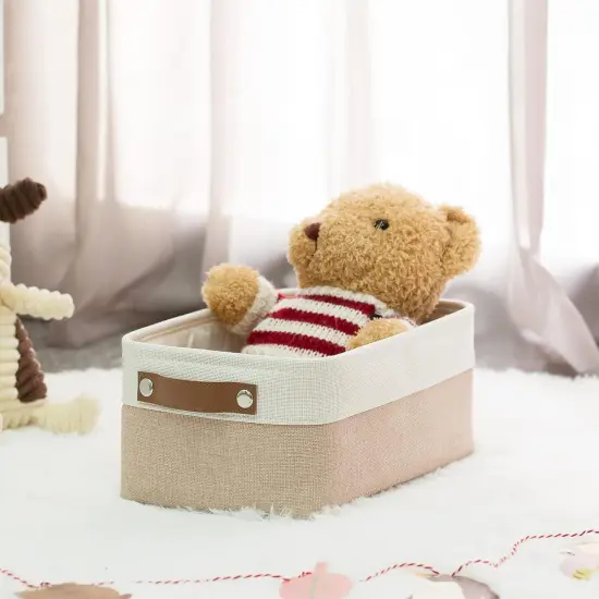 Summer Fabric Baskets for Organizing(6 pack) Collapsible Storage Baskets for Shelves, Closets, Laundry, Nursery, Decorative Baskets for Gifts Empty (White&Khaki, 11.8" x 7.8" x 5.1") {5}