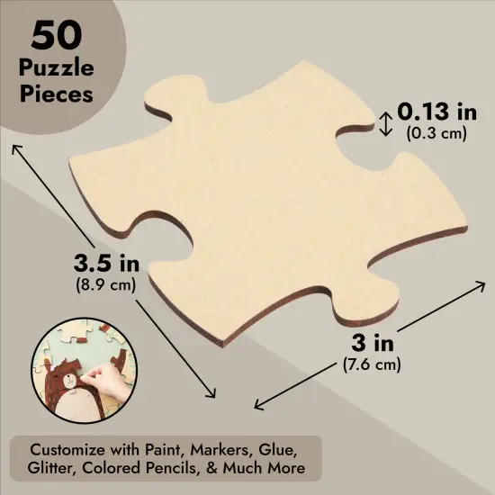 50 Blank Wooden Puzzle Pieces for Crafts, DIY Art Projects, 3x3.5" Unfinished Freeform Jigsaw Wood Puzzles to Draw On {4}