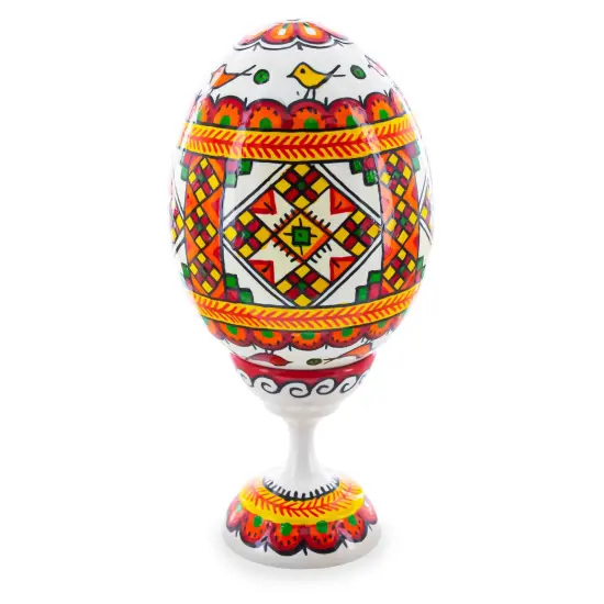 Spiral Ukrainian Wooden Easter Egg Pysanka on a Stand 3.75 Inches {1}