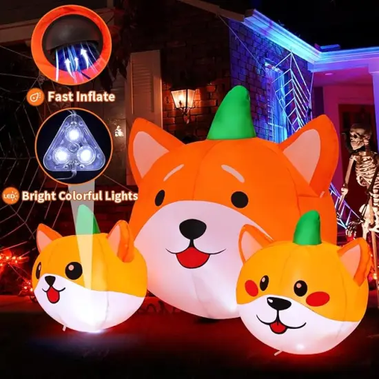 GOOSH 5 FT Long Halloween Inflatables Pumpkin Dog Blow Up Yard Dog Head Combo Decoration with Built-in LEDs {3}