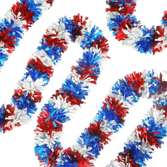 4th of July Patriotic Tinsel Garland Red White Blue Metallic Twist Foil Tinsel Garland Shiny Hanging Decorations for Independence Day Memorial Day Celebration Party Decorations {1}