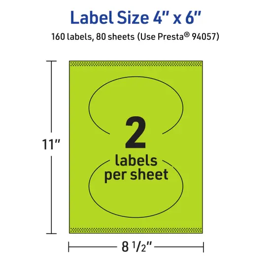 Avery Bright Green Paper Labels, 4" x 6" Oval {5}