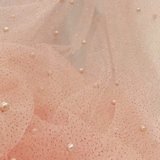 1 Yard Glitter Mesh Fabric with Scattered Pearls 2-Way Stretch 60" Wide Soft Tulle for Gowns, Veils & Couture Projects Yellow {2}