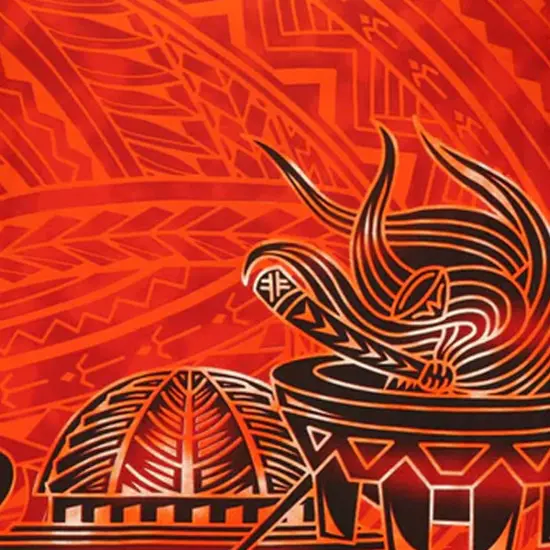 Talofa Samoa Kava Bowl Polyester Sarong 72" L x 45" W Orange {1}