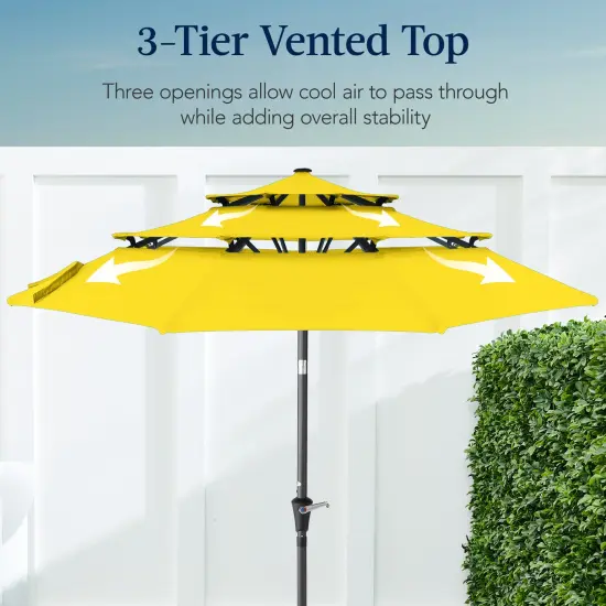 Best Choice Products 10ft 3-Tier Patio Umbrella, Market Sun Shade w/ Tilt Adjustment, Easy Crank Yellow {3}