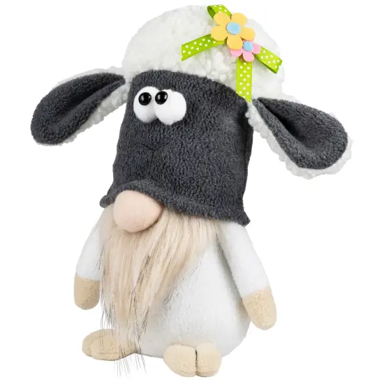 Northlight Plush Floral Sheep Gnome Easter Decoration - 9" - Tan and Gray Beige {5}