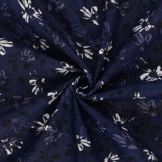 Mook Fabrics Aster Floral Cotton Fabric [108 in. Wide] - By The Yard True Navy {2}
