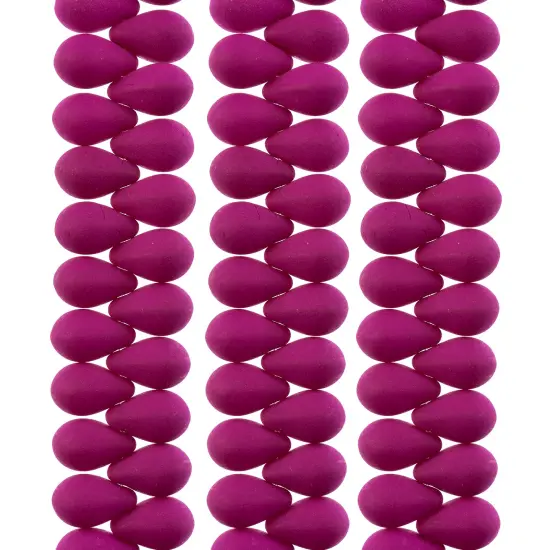 John Bead 114pcs 6x9mm Czech Glass White Alabaster Velvet Drop Bead Strands Fuchsia {1}