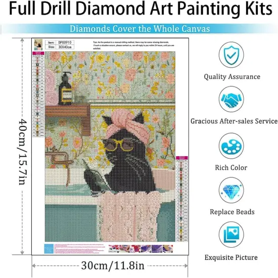 5D Black Cat Diamond Painting DIY Diamond Art-12x16inch {4}