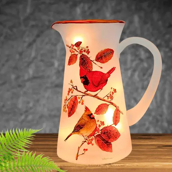 Stony Creek 8.75 In Cardinal With Aspen Pitcher Thanksgiving Lighted Glass Accent , Thanksgiving Decor Lighted Birds Fall Glass Clear {4}