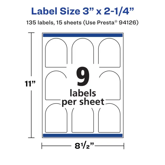 Avery Matte White Removable Arched Labels with Sure Feed Technology, Print-to-the-Edge, 3" x 2.25" {5}