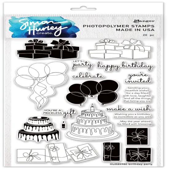 Simon Hurley create. Clear Stamps 6"X9"-Birthday Party {1}