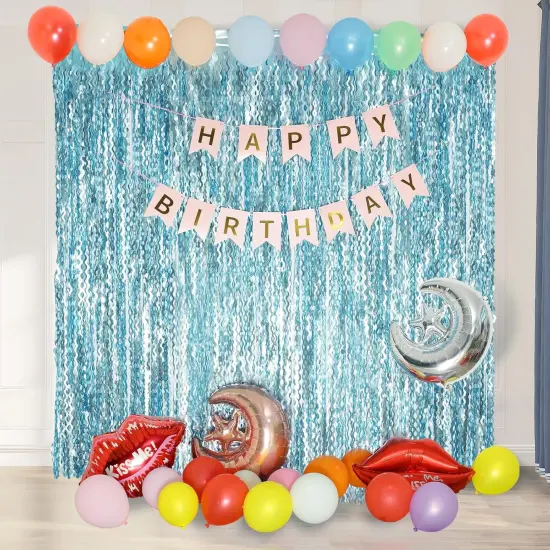 4 Pack Wavy Blue Foil Fringe Curtain 3.3x6.6 Feet | Blue Streamers Tinsel Backdrop for Under The Sea Party Decorations | Ocean Backdrop | Mermaid Birthday Decorations {4}