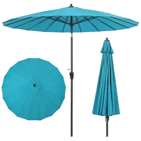 Costway 9 FT Patio Round Market Umbrella with Push Button Tilt, Crank Handle, Vented Top Tan/Navy/Wine/Turquoise {1}