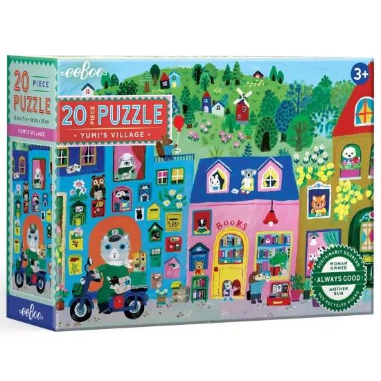 eeBoo: Yumi&rsquo;s Village - 20 Piece Puzzle - 15x11" Jigsaw, Oversized Pieces, Vibrant Town & Shop Scene, Whimsical Animal Characters, Preschool, Kids 3+ {1}