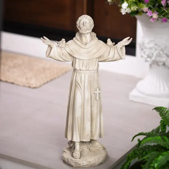 Northlight St. Francis of Assisi with Birds Outdoor Garden Statue - 24" Beige {4}