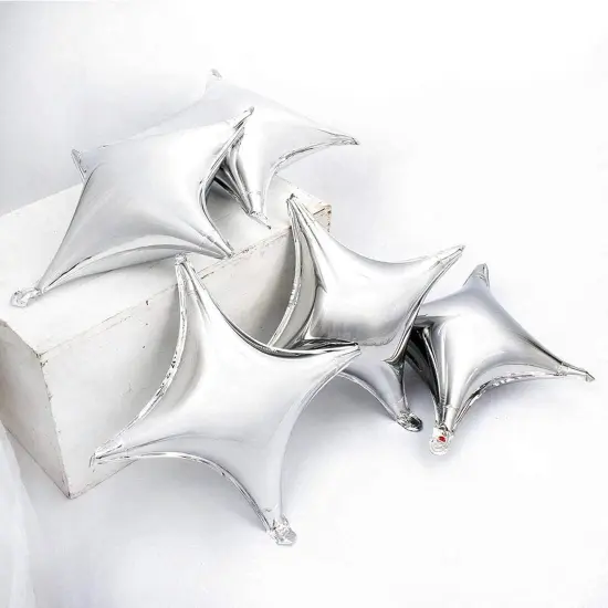 12PCS Silver Star Mylar Balloons Four Angle Star Foil Balloons 24Inch and 10Inch Silver Quadrangle Star Helium Balloons for Birthday Anniversary Bay Shower Wedding Party Decorations {4}