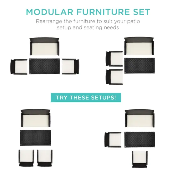 Best Choice Products 4-Piece Outdoor Wicker Patio Conversation Furniture Set w/ Table, Cushions Black/White Sand {2}