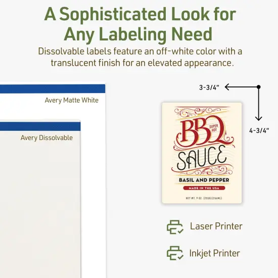 Avery Dissolvable Labels, 4.75" x 3.75" Rectangle {10}