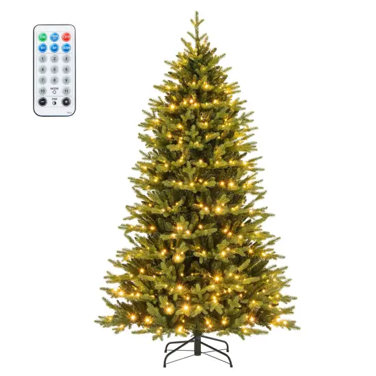 Costway 5/6/7 FT Pre-Lit Christmas Tree Hinged with 250/350/470 Multi-color Lights {3}