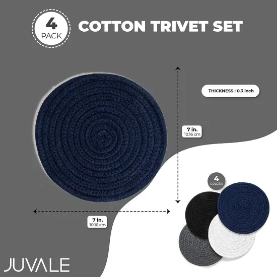 Set of 4 Cotton Weave Potholders Trivets, 7" Round Coasters Hot Pot Holders Mats, 4 Colors Multicolor {2}