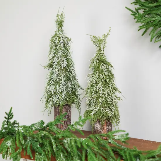 Northlight Iced Cedar Pine Artificial Mini Christmas Tree - 22" - Unlit Green {5}