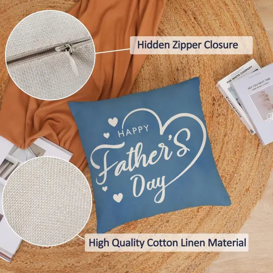 Happy Fathers Day Pillow Covers 18x18 Set of 4 Blue Floral Throw Pillow Covers I Love Dad Cushion Covers Pillow Case Gift for Papa grandpa Birthday Home Outdoor Sofa Decoration (18 by 18) {2}