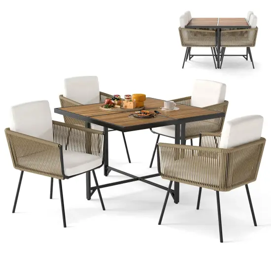 Costway 5 Pieces Patio Dining Set Outdoor Rectangular Table and Chairs Furniture Set {2}