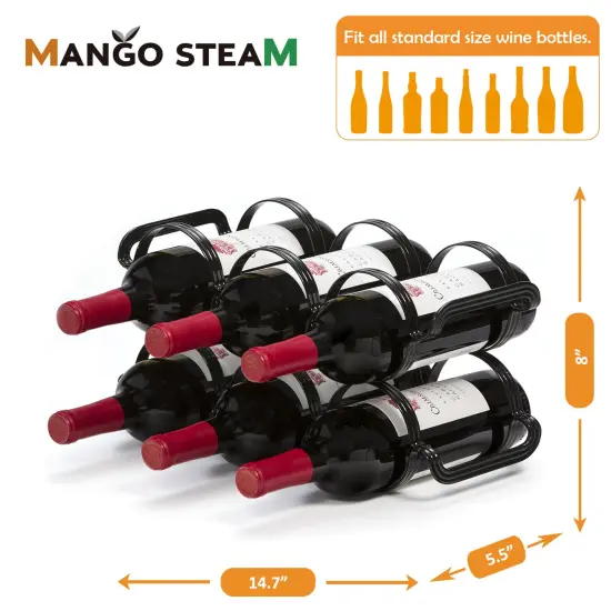 Mango Steam 6 Bottle Counter-top Wine Rack - Storage Organizer for Kitchen Black {6}