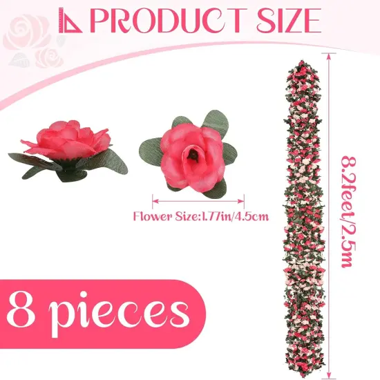 8 Pcs 65.6FT Summer Flower Garland,Rose Garland,Pink Flower Garland,Flower Garland Decorations,Flower Vines for Decoration, Wedding, Garden, Wall Decoration,Backdrop,Bedroom,Birthday Party {3}