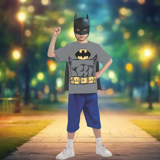 Boys Batman Costume Shirt with Mask and Removable Cape Multi {2}