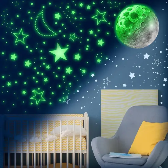 965 PCS Glow in The Dark Stars and Moon for Ceiling, Luminous Stars and Planet Wall Decals, Kids Room Decor, Glowing Galaxy Wall Stickers for Nursery Decorations (Green) {3}