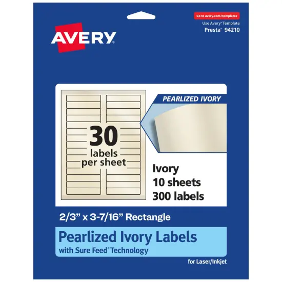 Avery Pearlized Ivory Rectangle Labels with Sure Feed Technology, 2/3" x 3-7/16" {1}