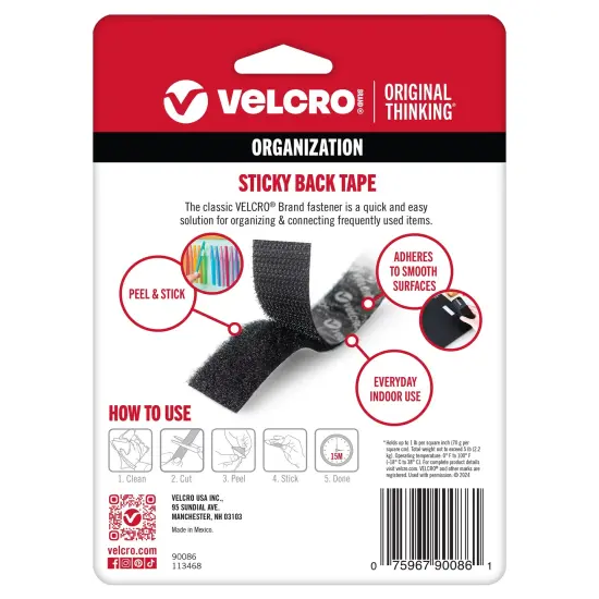 VELCRO(R) Brand Sticky Back Tape .75"X5'-Black {2}