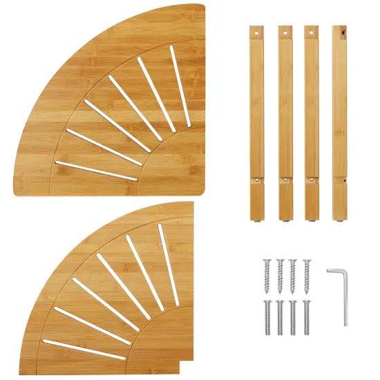 Casafield Bamboo Corner Bench with Storage Shelf, 2-Tier Wooden Bathroom Shower Stool for Indoor or Outdoor Use {6}