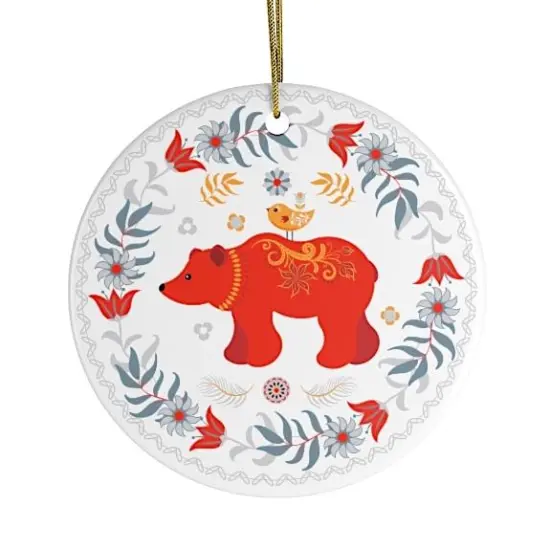 Scandinavian Folk Bear Ornament, Ethnic Floral Elegant Nature Design {5}