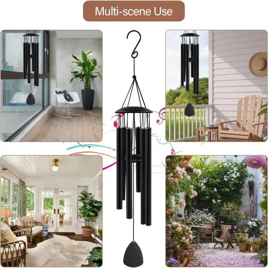 Wind Chimes for Outside, Large Aluminum Wind Chimes &ndash; Deep Tones & Soothing Melodies Ideal for Garden, Patio Decor, and Windchimes Outdoors for Loss of Loved One (32'' Black) {5}