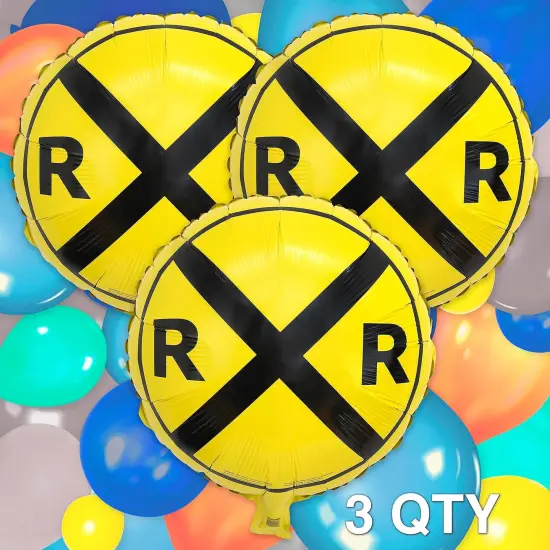 Railroad Party Balloons (3 Pcs.)! 3 Round Mylars are great for Train Themed Events, Kid's Birthday Party, Train Collectors, Retirement Party, Father's Day, Graduations. {2}