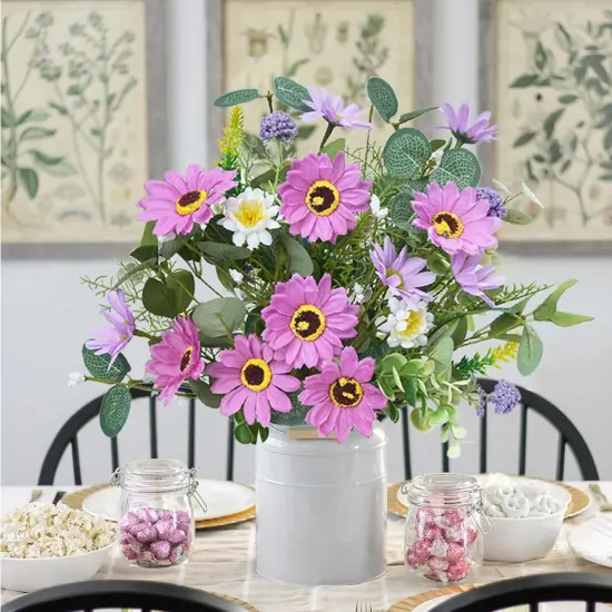 2 Bundles Summer Bushes Artificial Flowers Purple Silk Daisy Flowers {4}