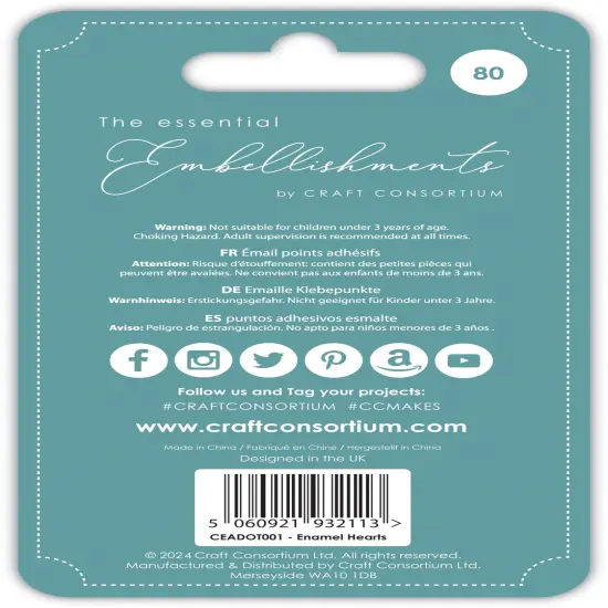 Craft Consortium Adhesive Enamel Hearts 80/Pkg-Assorted Colors {3}