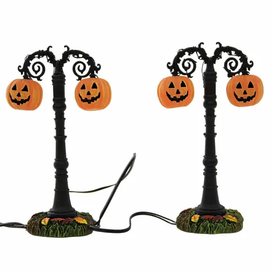 Department 56 Villages 4.25 In Lit Hallow's Eve Street Lamps Halloween Halloween Village , Halloween Decor Jack-O-Lanterns Fall Leaves Multicolored {1}