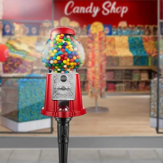 Olde Midway 15" Gumball Machine with Stand, Vintage-Style Bubble Gum Candy Dispenser with Glass Globe and Metal Base {2}