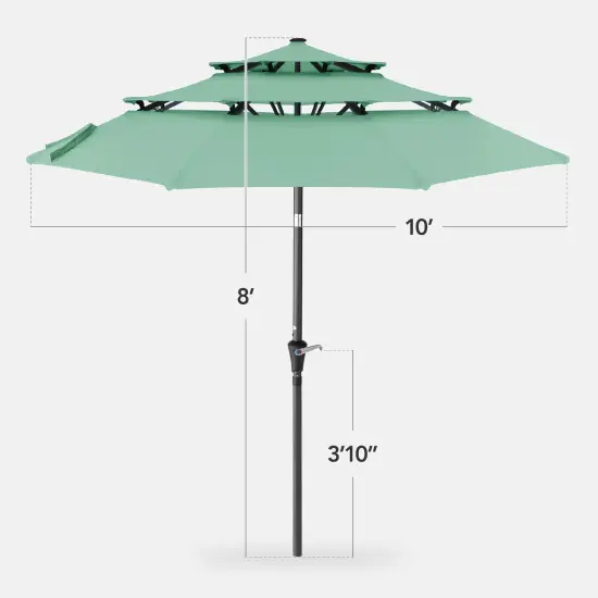 Best Choice Products 10ft 3-Tier Patio Umbrella, Market Sun Shade w/ Tilt Adjustment, Easy Crank Seaglass {2}