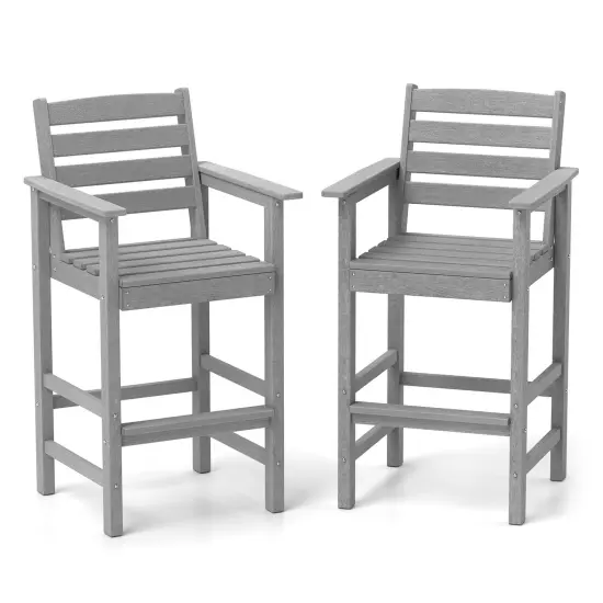 Set of 2 Patio HDPE Adirondack Bar Chairs with Wide Armrests and Inclined Backrest Perfect for Outdoor Use Grey {3}