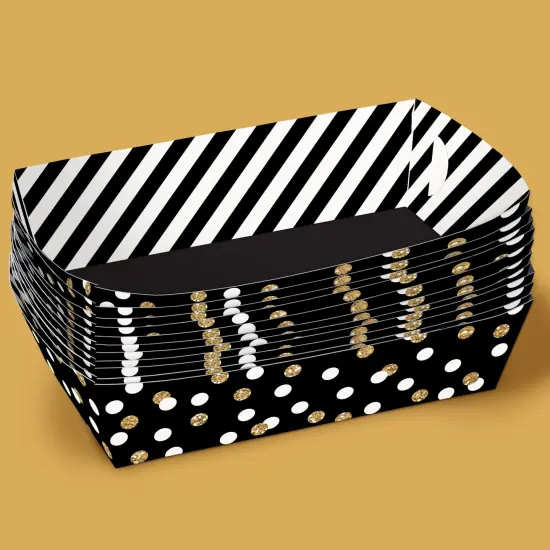 Big Dot of Happiness Black & Gold Party Paper Food Trays, Disposable Double-Sided Paper Food Holders for Nachos, Hot Dogs, French Fries - 12 Ct {5}