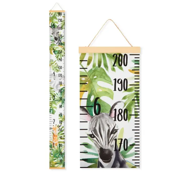 Safari Height Chart for Kids and Baby - Canvas Removable Growth Chart with Wooden Frame - Measurement Ruler for Wall - Jungle Theme Nursery Decor - 79" x 7.9", Ages 3-14 Green {1}