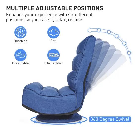 5-Position Folding Floor Gaming Chair with 360 Degrees Swivel Base Suitable for Any Room Navy {6}