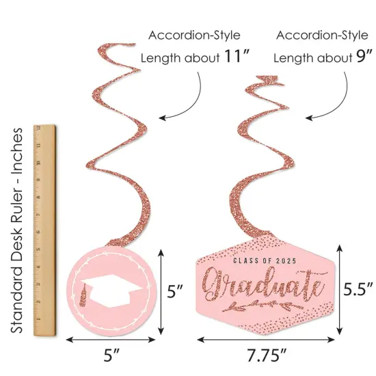 Big Dot of Happiness Rose Gold Graduation Class of 2025 Decorations Hanging Swirls - Set of 40 {7}